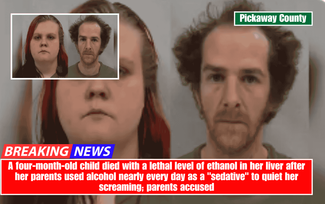 A four-month-old child died with a lethal level of ethanol in her liver after her parents used alcohol nearly every day as a "sedative" to quiet her screaming; parents accused